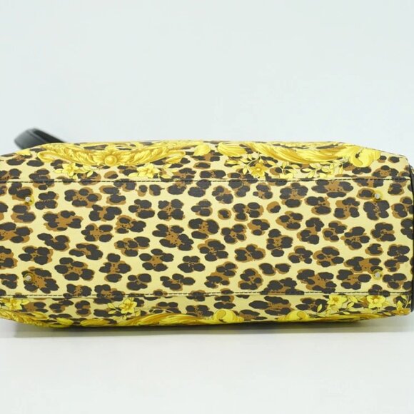 GIANNI VERSACE Leopard PVC Shoulder Tote Bag Yellow Black Gold - Picture 9 of 15